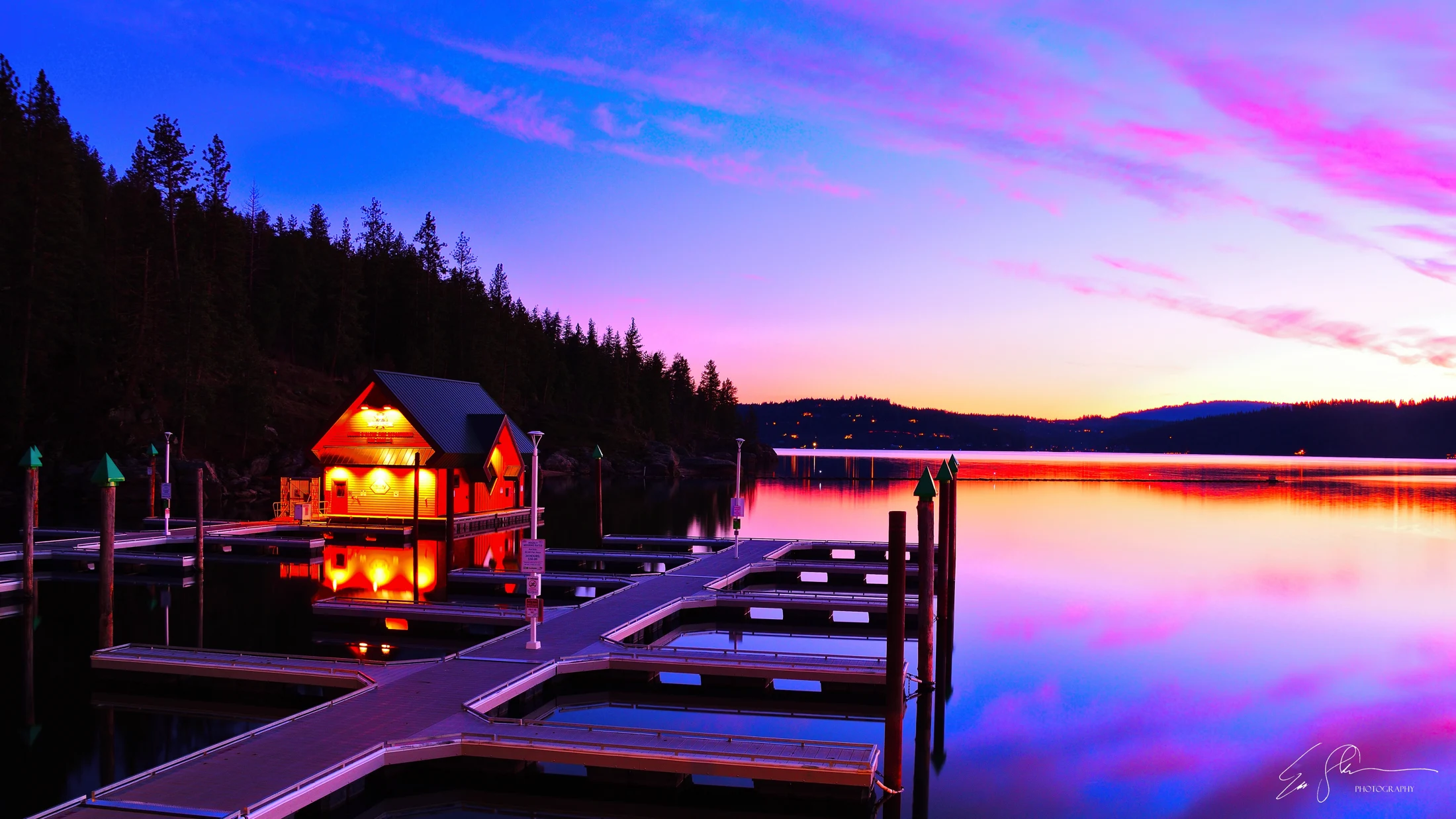 Coeur d’Alene waterfront at sunset
